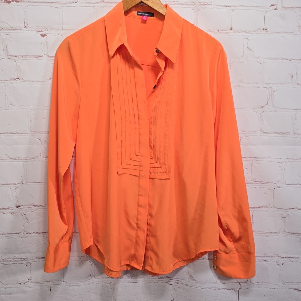 Vince Camuto Tennessee Orange Button Down Polyester Blouse Wimens Size Small